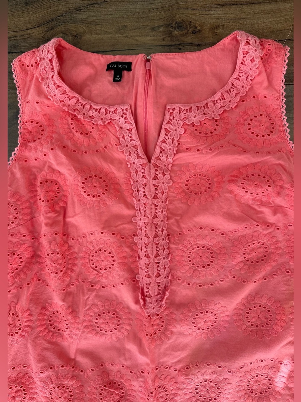 Talbots Coral Eyelet Lace Shift Dress Size 16 100% Cotton Summer Midi - Picture 3 of 7